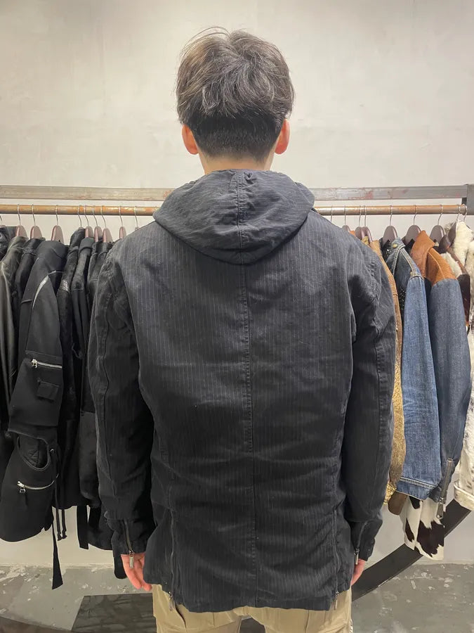 2000s Jean Paul Gaultier Black Hooded Striped Blazer Jacket (L) 2