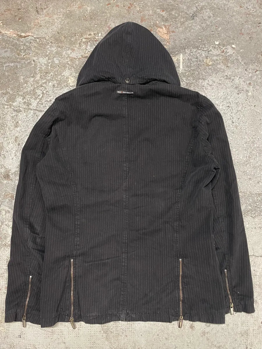 2000s Jean Paul Gaultier Black Hooded Striped Blazer Jacket (L) 3