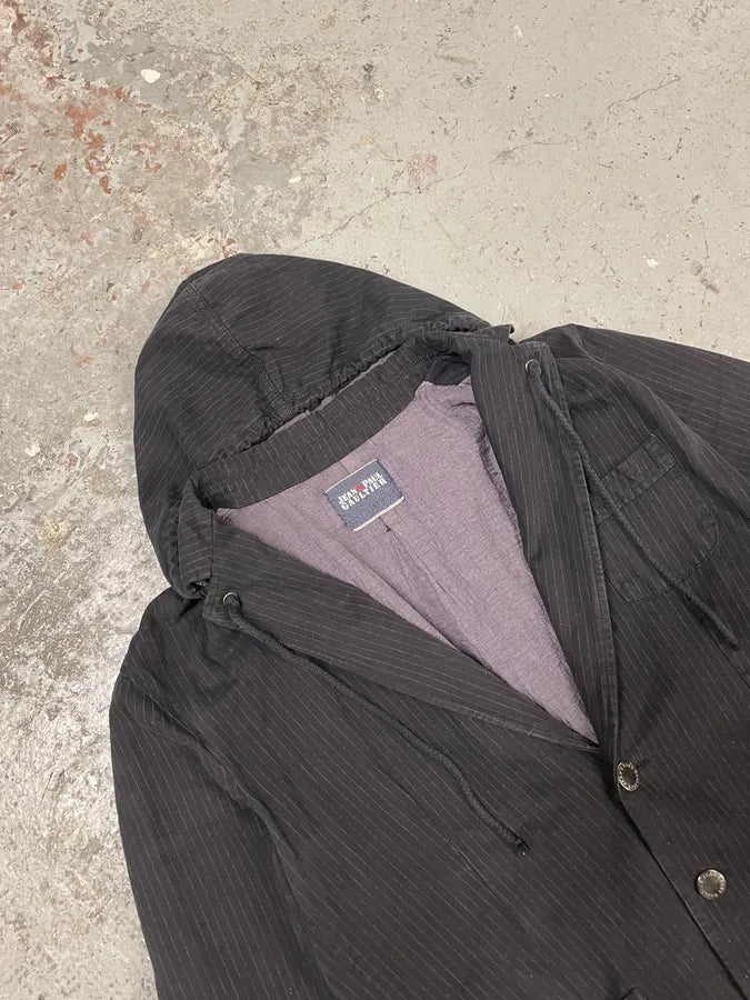 2000s Jean Paul Gaultier Black Hooded Striped Blazer Jacket (L) 4