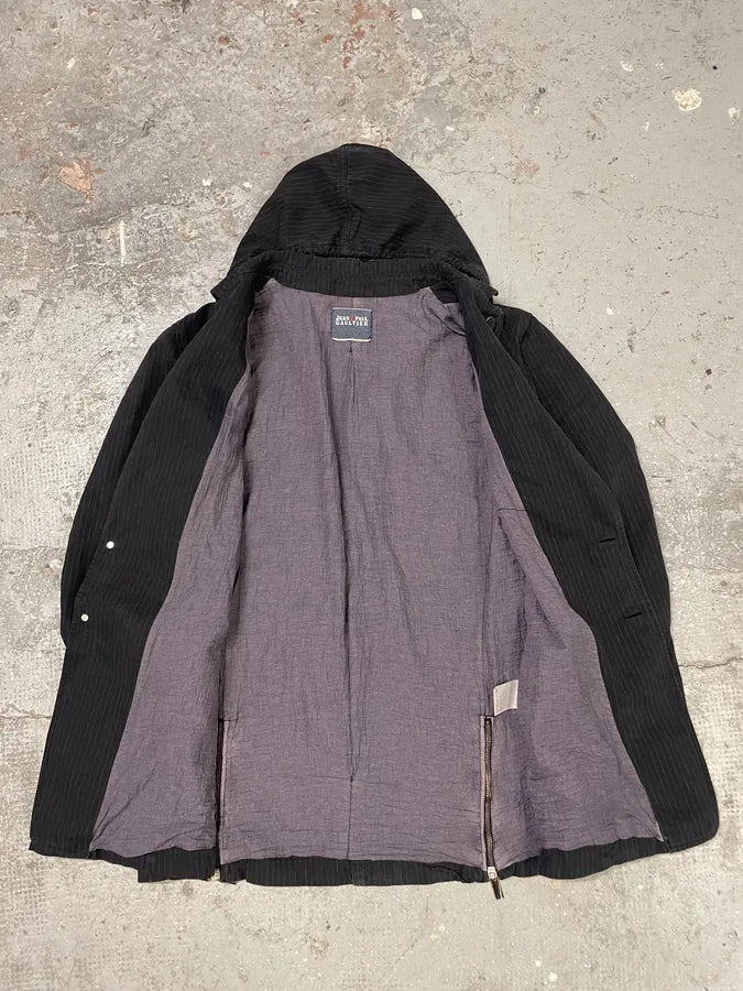 2000s Jean Paul Gaultier Black Hooded Striped Blazer Jacket (L) 5