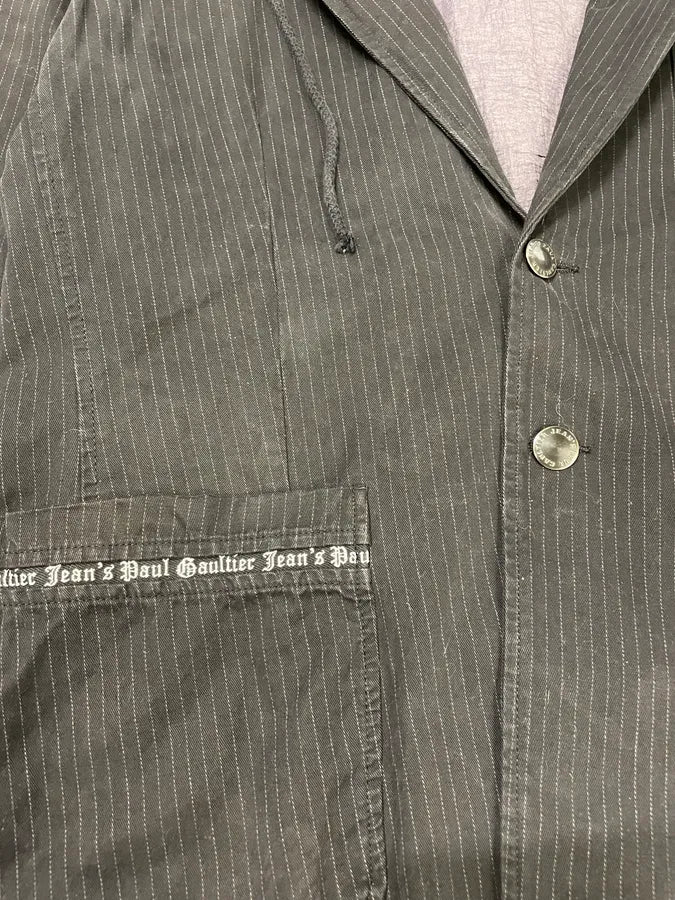 2000s Jean Paul Gaultier Black Hooded Striped Blazer Jacket (L) 6