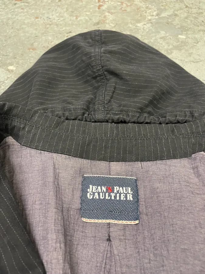 2000s Jean Paul Gaultier Black Hooded Striped Blazer Jacket (L) 8