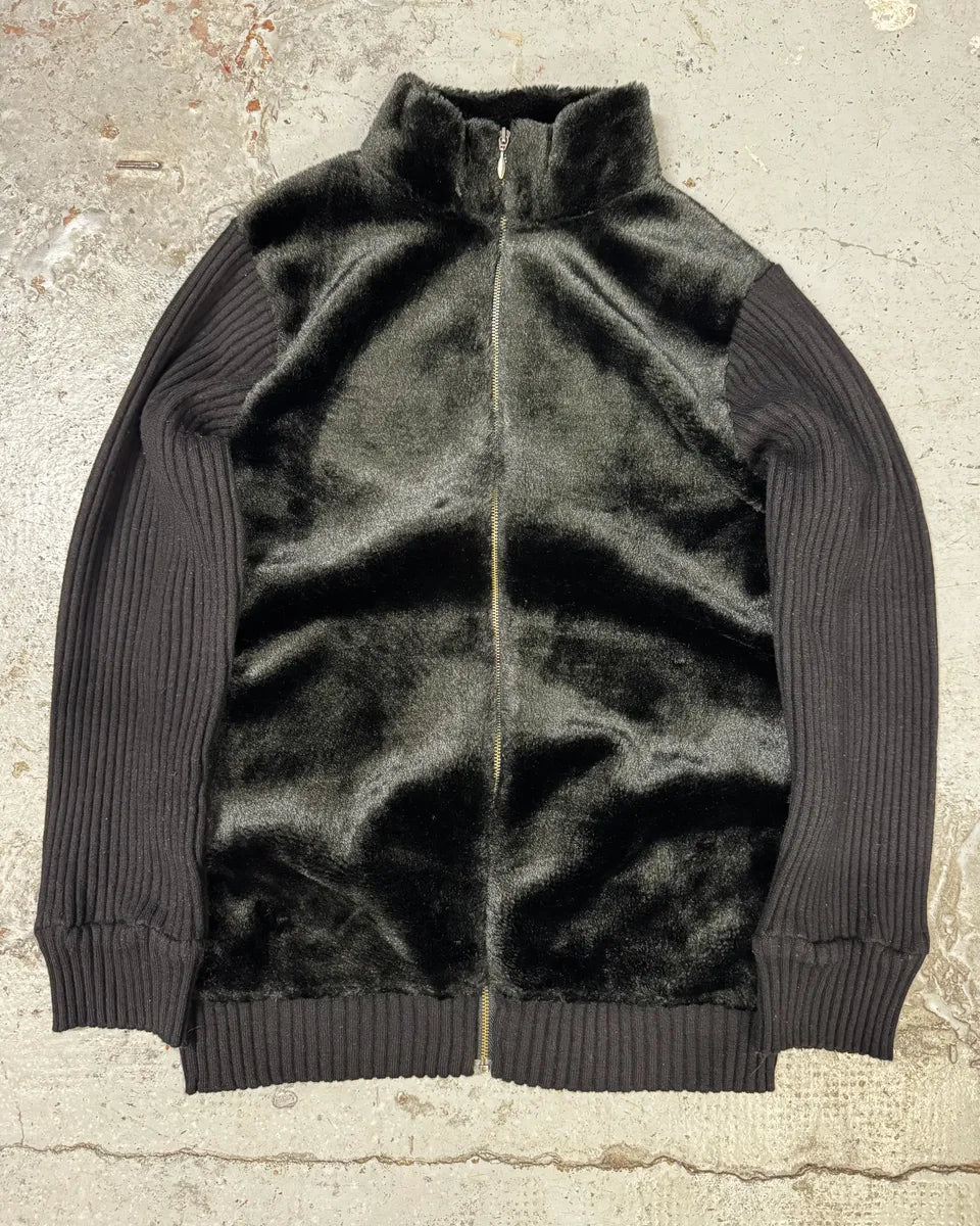 2000s Jean Paul Gaultier Black Hybrid Faux Fur Zip-up Sweater MlmuzFZ 0