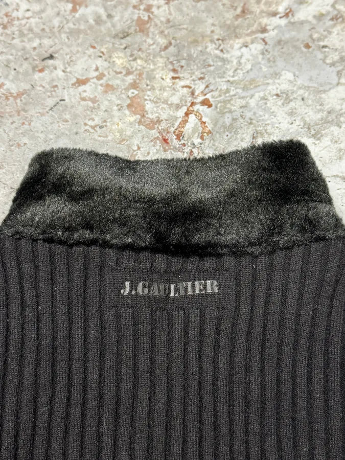2000s Jean Paul Gaultier Black Hybrid Faux Fur Zip-up Sweater MlmuzFZ 6