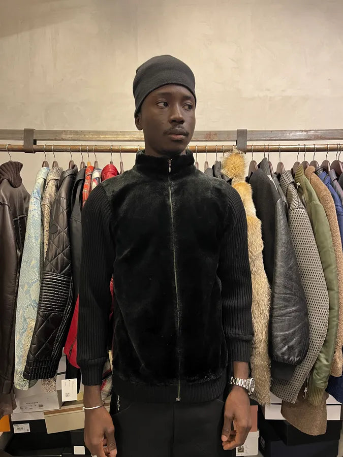 2000s Jean Paul Gaultier Black Hybrid Faux Fur Zip-up Sweater MlmuzFZ 1