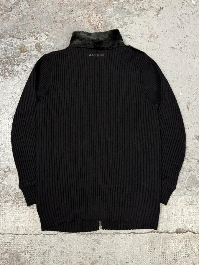 2000s Jean Paul Gaultier Black Hybrid Faux Fur Zip-up Sweater MlmuzFZ 3
