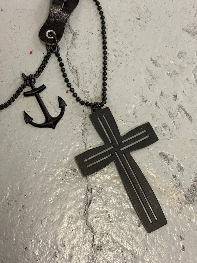 2000s Jean Paul Gaultier Black Dog Tag Cross Charm Necklace OTHNnTm 4