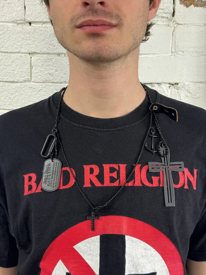 2000s Jean Paul Gaultier Black Dog Tag Cross Charm Necklace OTHNnTm 0