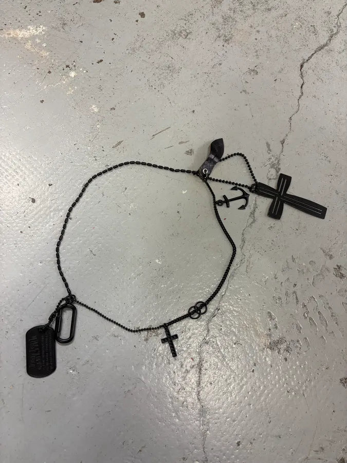 2000s Jean Paul Gaultier Black Dog Tag Cross Charm Necklace OTHNnTm 2