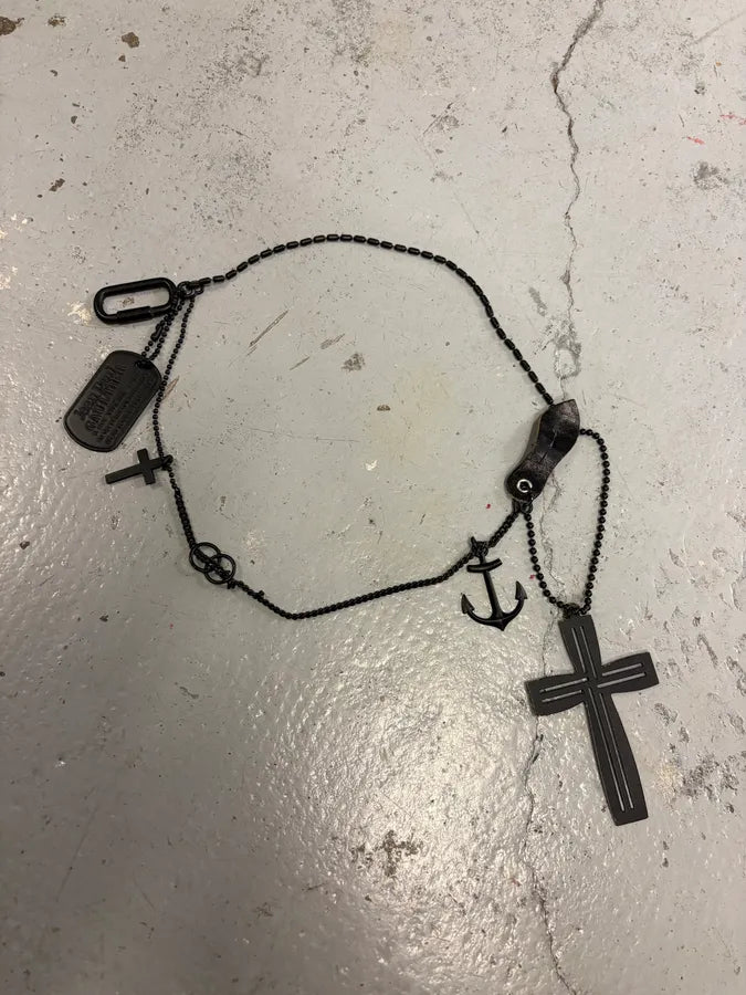 2000s Jean Paul Gaultier Black Dog Tag Cross Charm Necklace OTHNnTm 1
