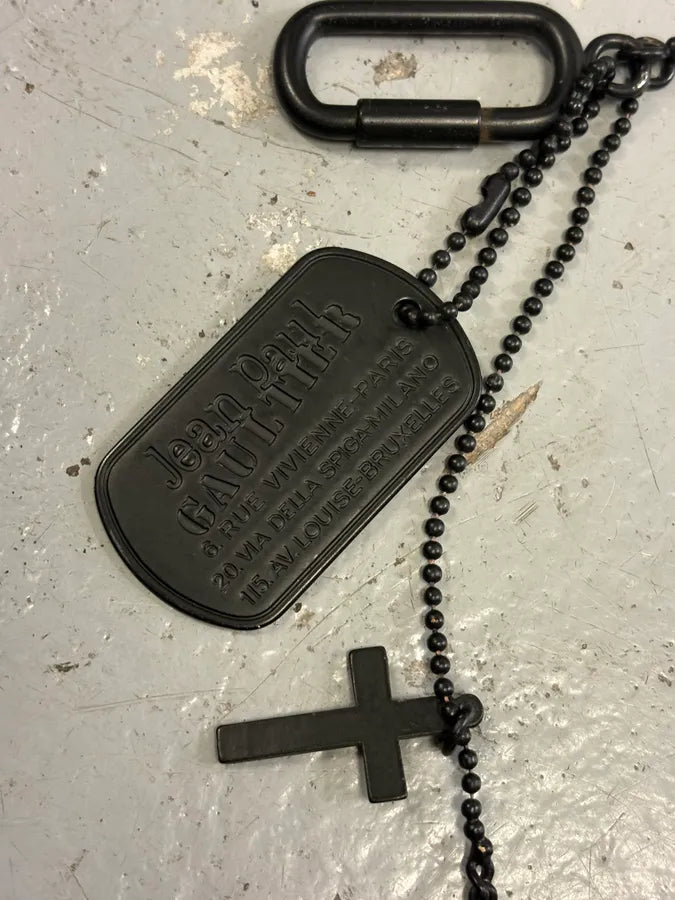 2000s Jean Paul Gaultier Black Dog Tag Cross Charm Necklace OTHNnTm 3