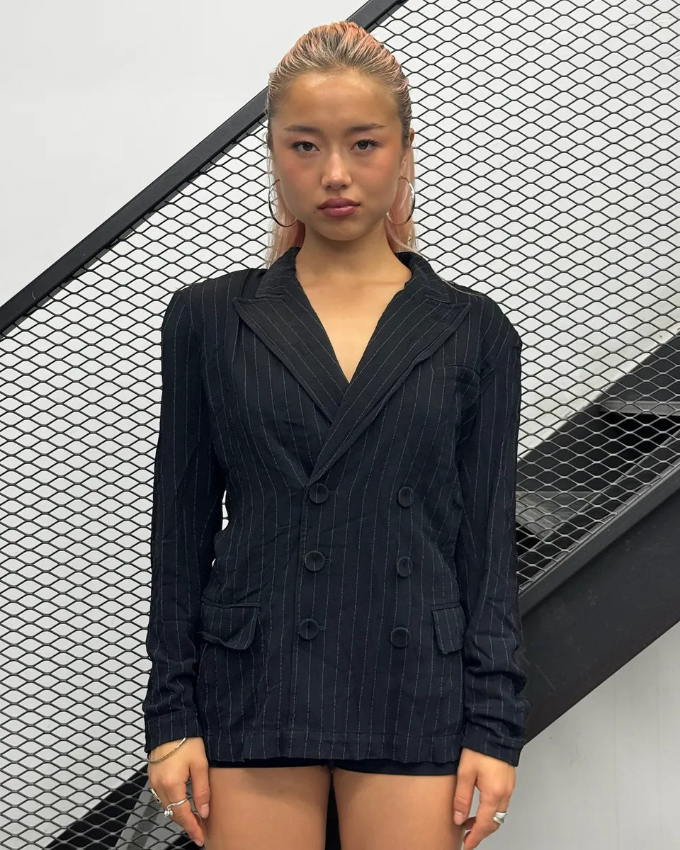 2000s Jean Paul Gaultier Black Pinstriped Blazer Jacket WSmUVPa 0