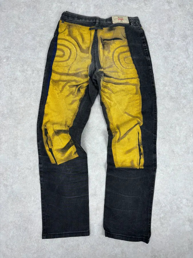 2000s Jean Paul Gaultier Black Yellow Trompe LOeil Jeans dLtJpOb 4