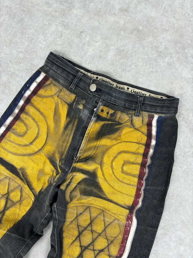 2000s Jean Paul Gaultier Black Yellow Trompe LOeil Jeans dLtJpOb 5