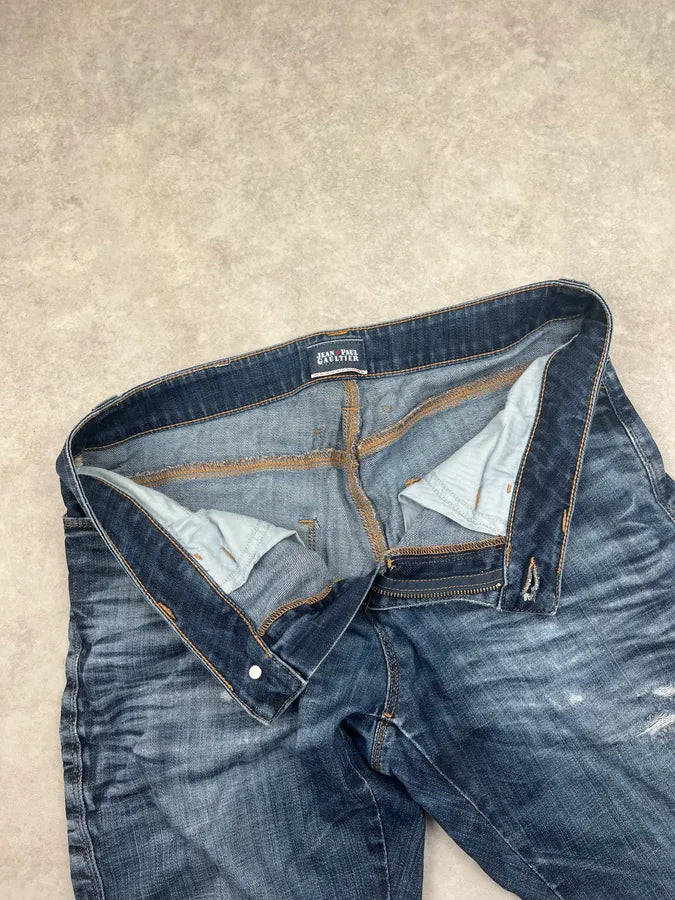 2000s Jean Paul Gaultier Blue Denim Slim Distressed Jeans mVjHegV 11