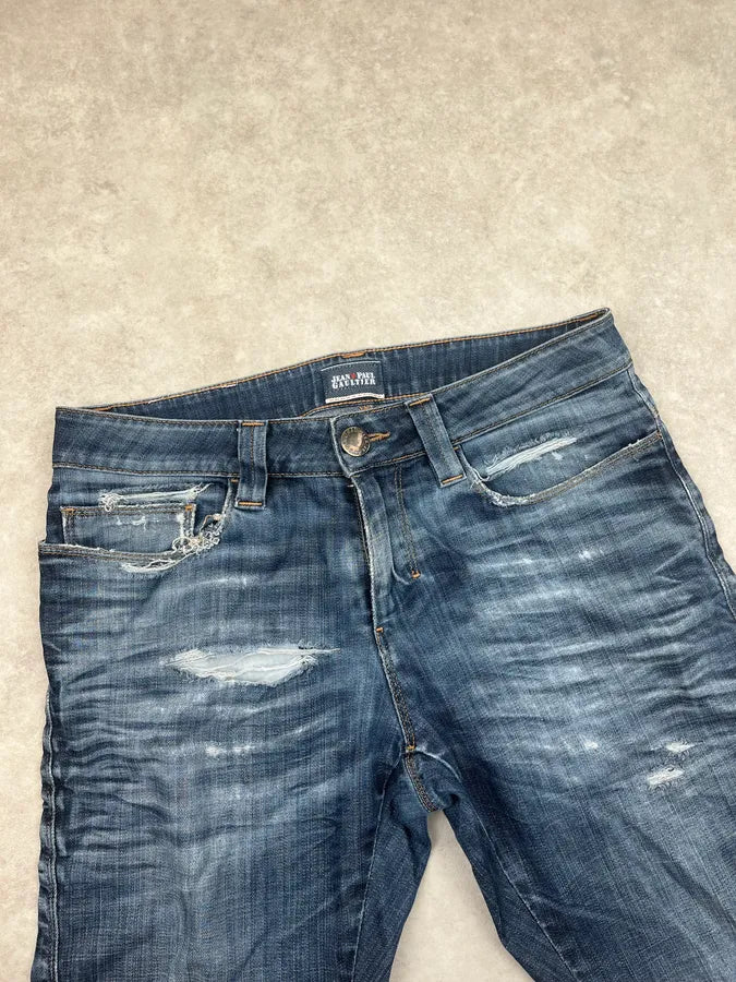 2000s Jean Paul Gaultier Blue Denim Slim Distressed Jeans mVjHegV 5