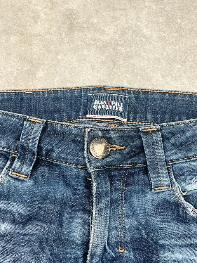 2000s Jean Paul Gaultier Blue Denim Slim Distressed Jeans mVjHegV 8