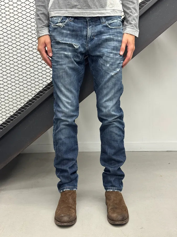 2000s Jean Paul Gaultier Blue Denim Slim Distressed Jeans mVjHegV 0