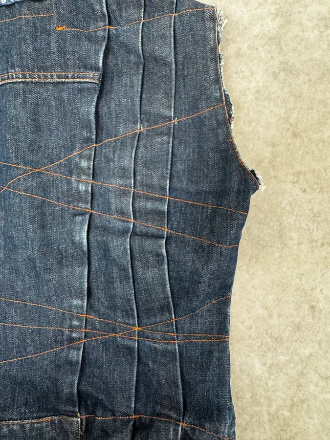 2000s Jean Paul Gaultier Blue Elastic Sleeveless Vest Denim Jacket NgQmWHx 9