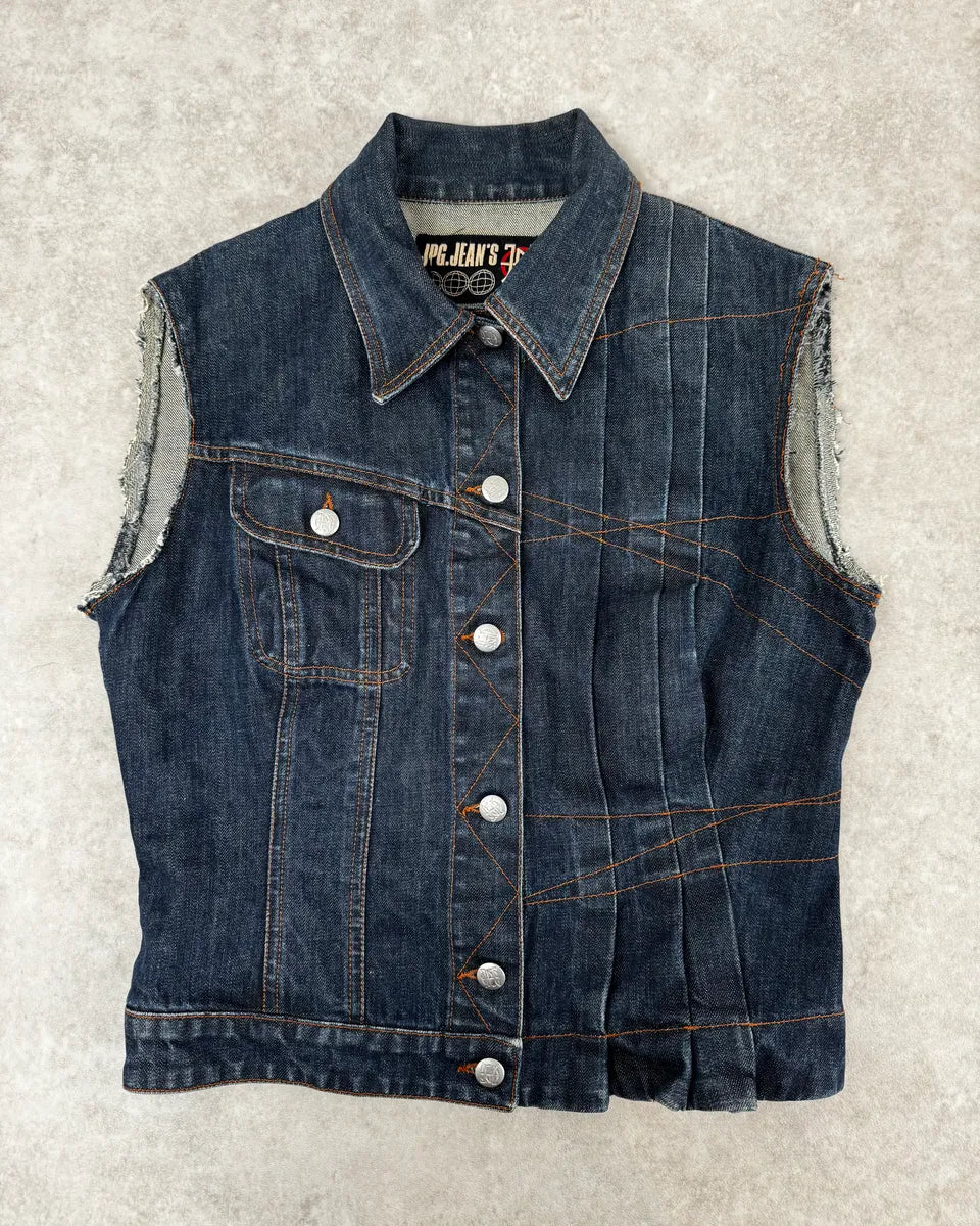 2000s Jean Paul Gaultier Blue Elastic Sleeveless Vest Denim Jacket NgQmWHx 0