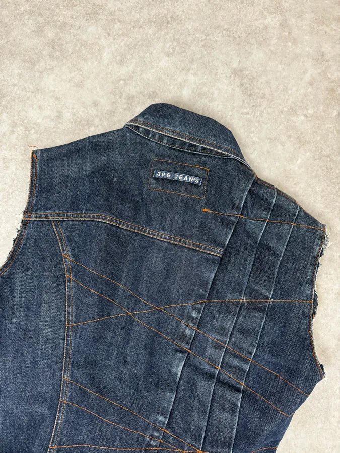 2000s Jean Paul Gaultier Blue Elastic Sleeveless Vest Denim Jacket NgQmWHx 5