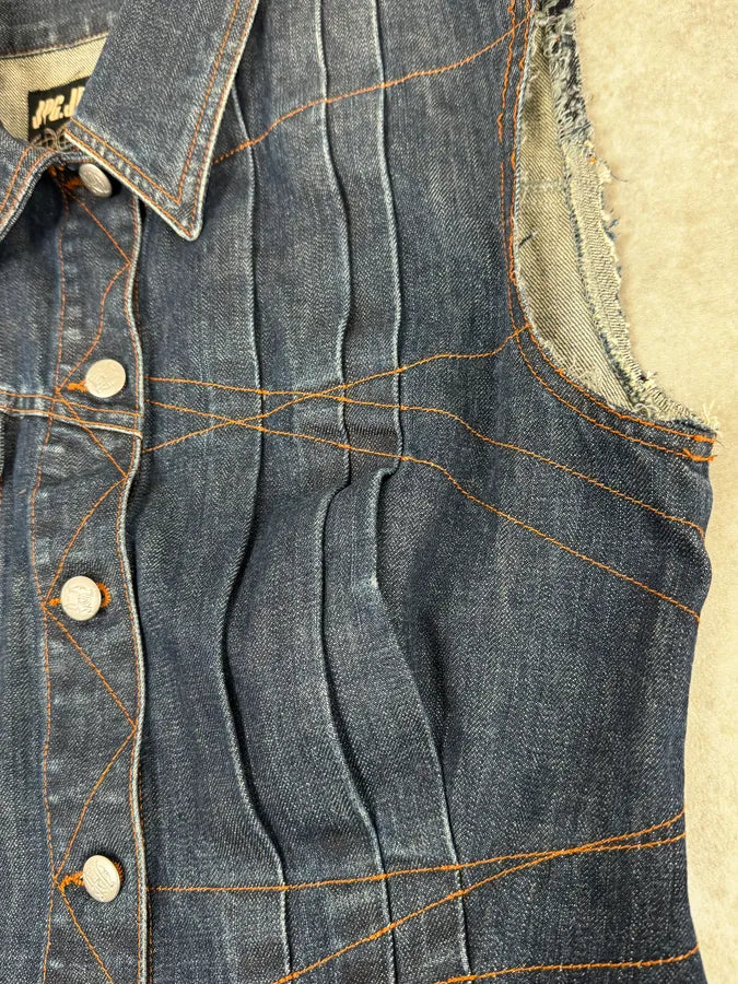 2000s Jean Paul Gaultier Blue Elastic Sleeveless Vest Denim Jacket NgQmWHx 8