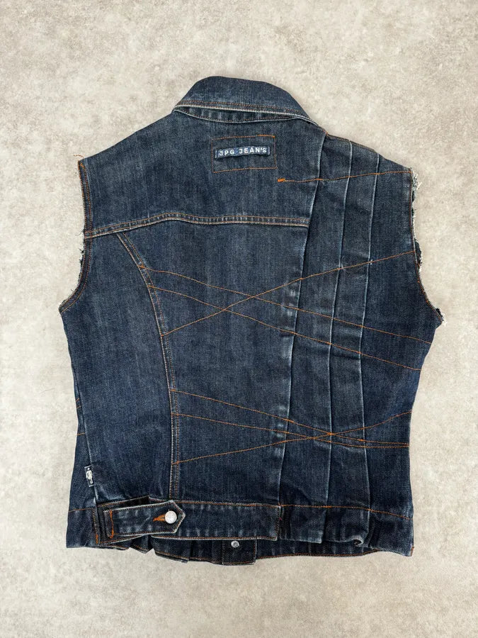 2000s Jean Paul Gaultier Blue Elastic Sleeveless Vest Denim Jacket NgQmWHx 3