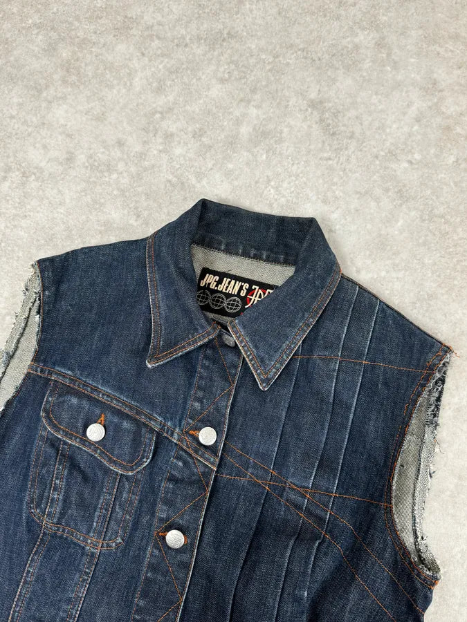 2000s Jean Paul Gaultier Blue Elastic Sleeveless Vest Denim Jacket NgQmWHx 4