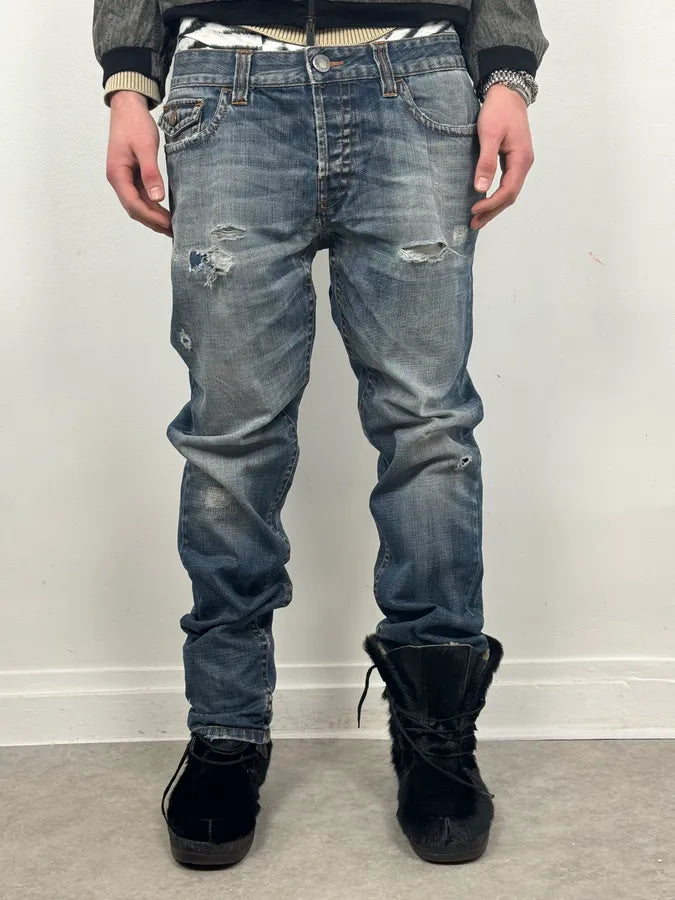 2000s Jean Paul Gaultier Blue Faded Rebel Denim Jeans IRtegEm 0