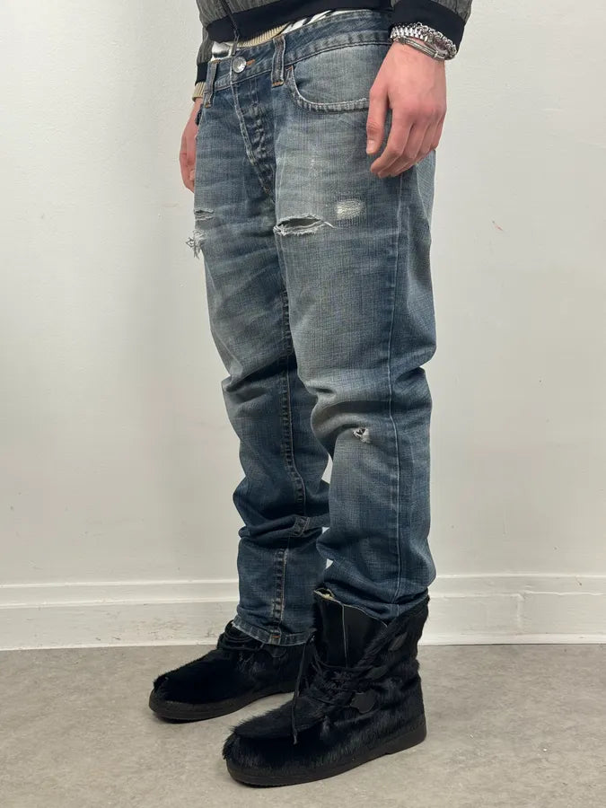 2000s Jean Paul Gaultier Blue Faded Rebel Denim Jeans IRtegEm 1