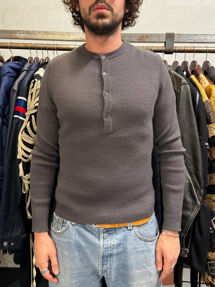 2000s Jean Paul Gaultier Brown Henley Sweater gGqhVBM 1