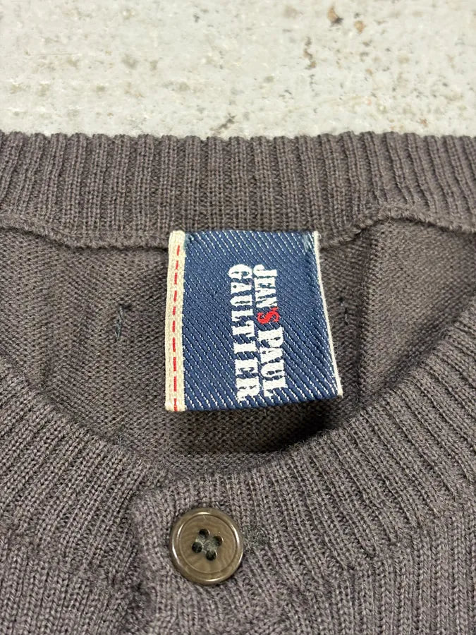 2000s Jean Paul Gaultier Brown Henley Sweater gGqhVBM 7