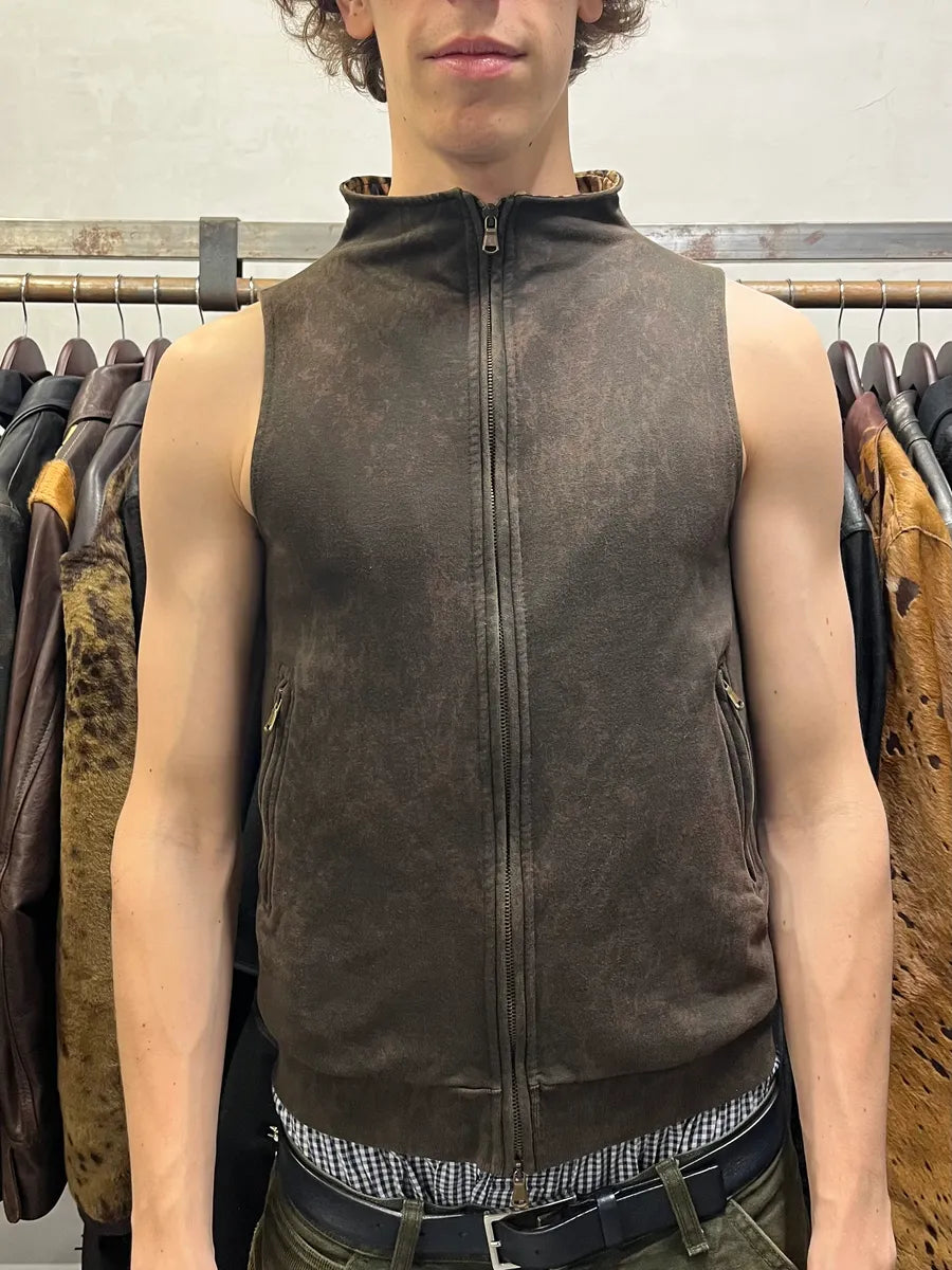 2000s Jean Paul Gaultier Brown Leopard Cheetah Cross Zip-up Vest mjxBEqP 2