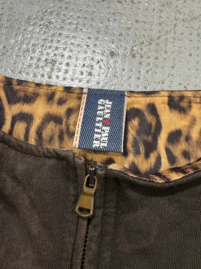 2000s Jean Paul Gaultier Brown Leopard Cheetah Cross Zip-up Vest mjxBEqP 5