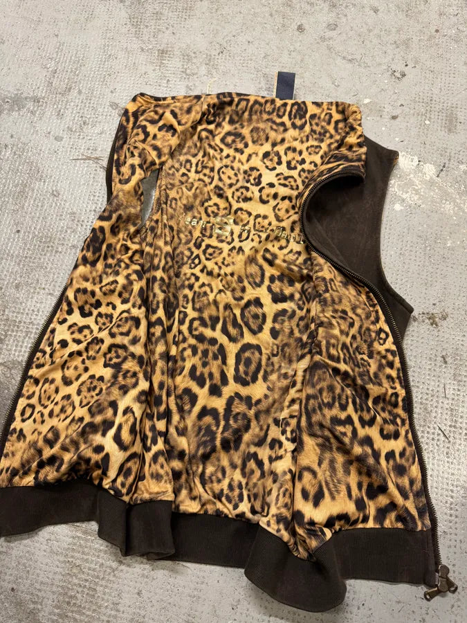 2000s Jean Paul Gaultier Brown Leopard Cheetah Cross Zip-up Vest mjxBEqP 7