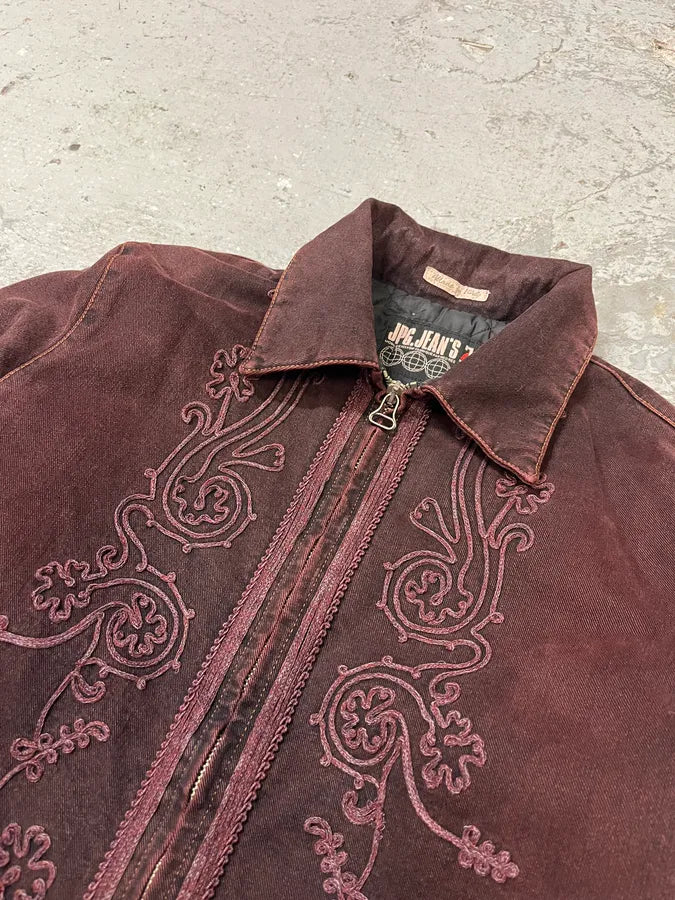2000s Jean Paul Gaultier Burgundy Embroidered Jacket (S/M) 4