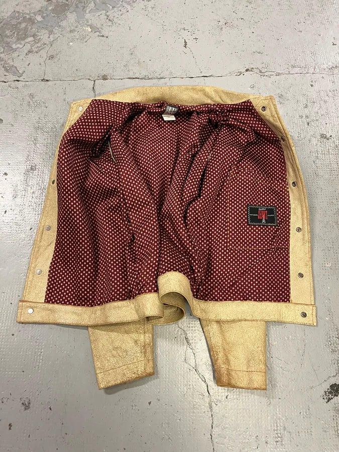 2000s Jean Paul Gaultier Cracked Beige Cropped Leather Jacket tBwpmBM 10