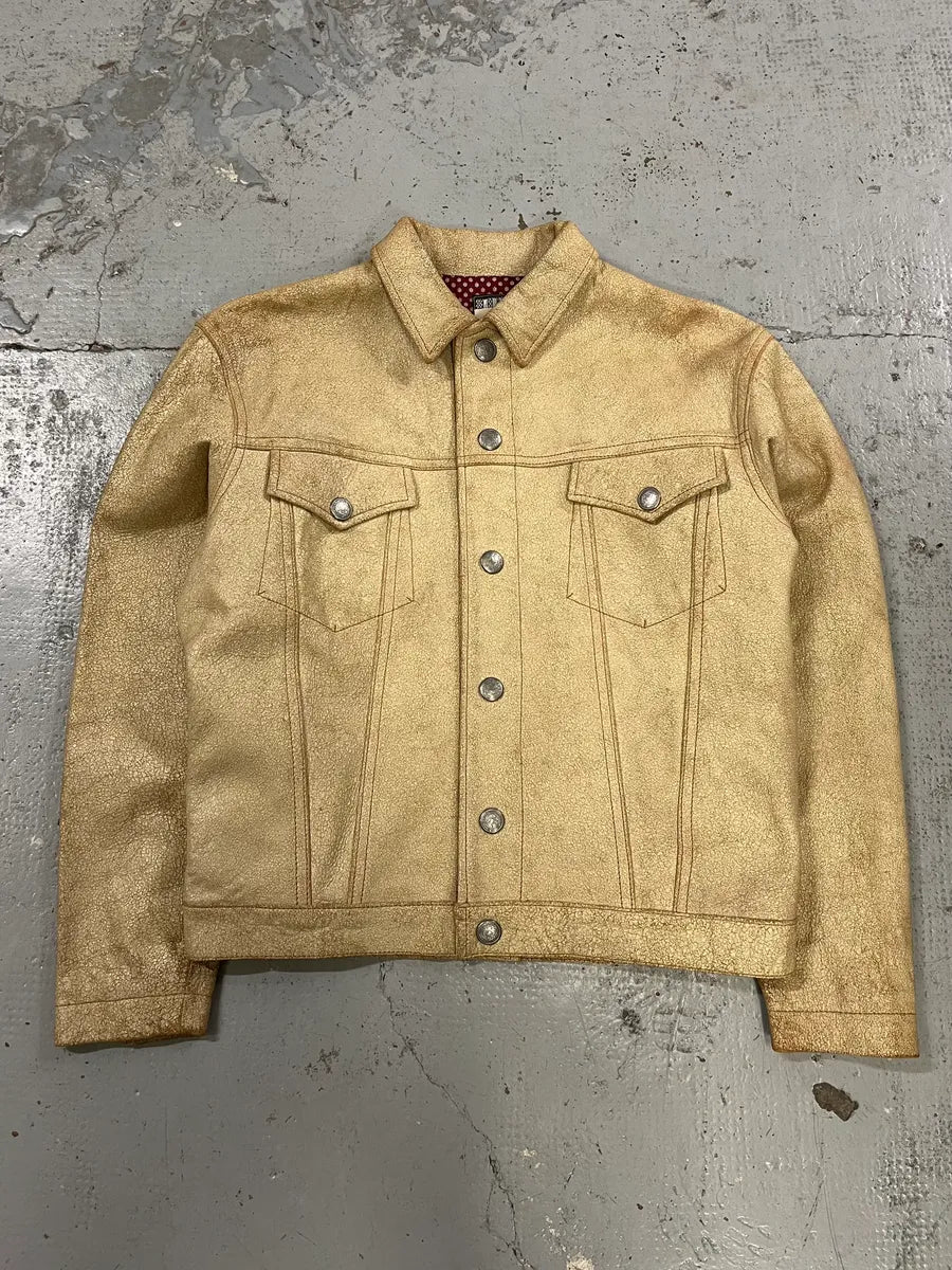 2000s Jean Paul Gaultier Cracked Beige Cropped Leather Jacket tBwpmBM 3