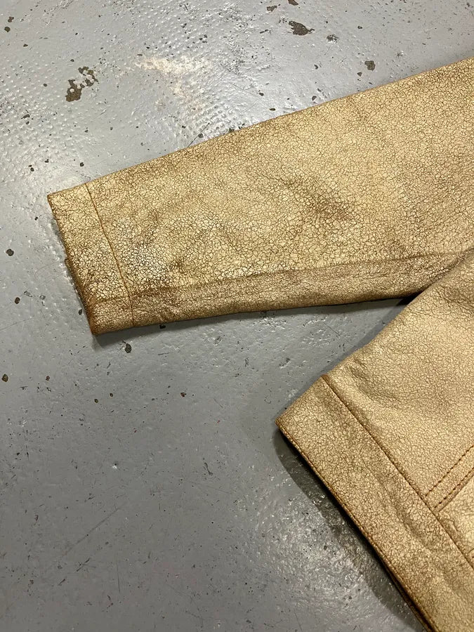 2000s Jean Paul Gaultier Cracked Beige Cropped Leather Jacket tBwpmBM 5
