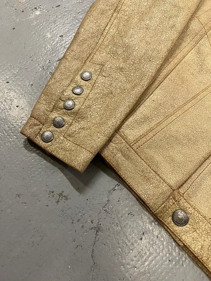 2000s Jean Paul Gaultier Cracked Beige Cropped Leather Jacket tBwpmBM 6