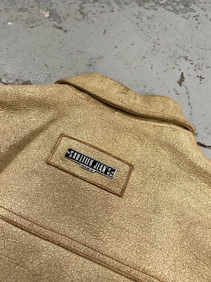 2000s Jean Paul Gaultier Cracked Beige Cropped Leather Jacket tBwpmBM 8