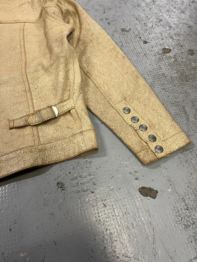 2000s Jean Paul Gaultier Cracked Beige Cropped Leather Jacket tBwpmBM 9
