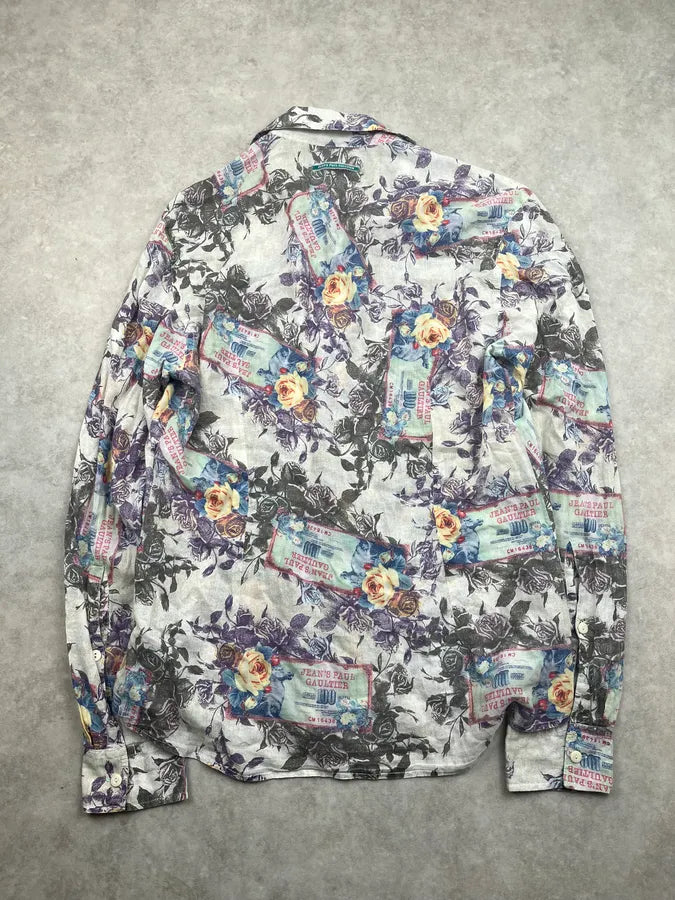 2000s Jean Paul Gaultier Cream Floral Currency Shirt EsYbyla 5