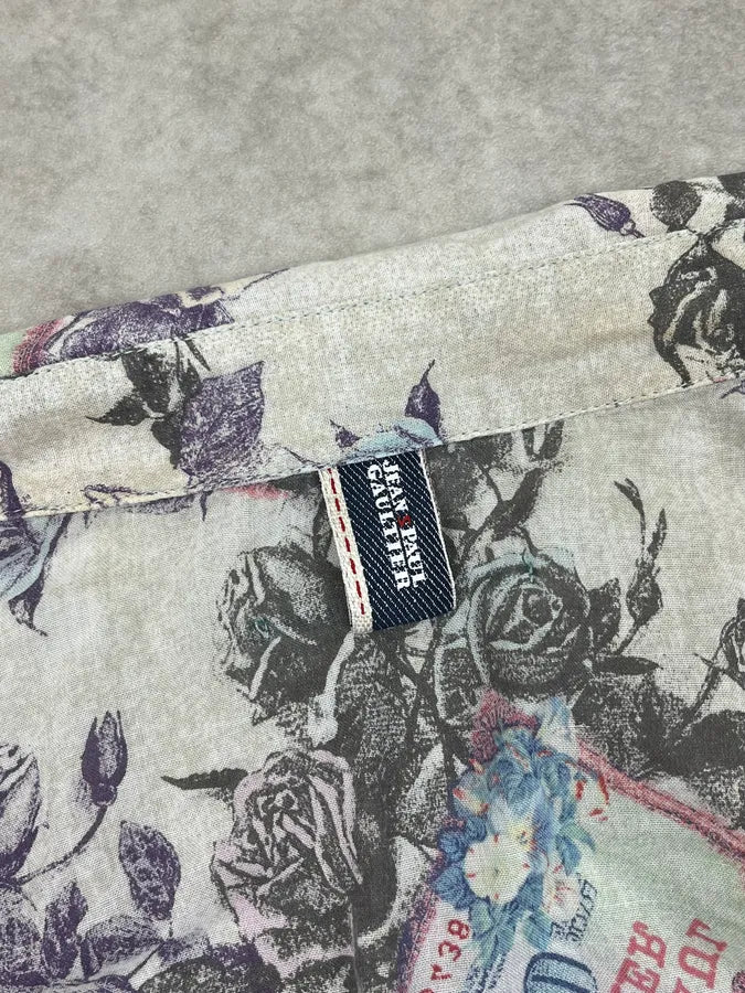 2000s Jean Paul Gaultier Cream Floral Currency Shirt EsYbyla 8