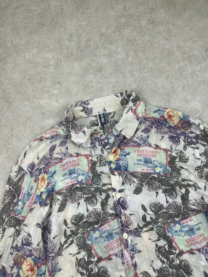 2000s Jean Paul Gaultier Cream Floral Currency Shirt EsYbyla 4