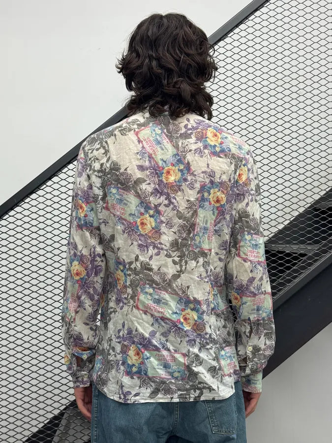 2000s Jean Paul Gaultier Cream Floral Currency Shirt EsYbyla 2