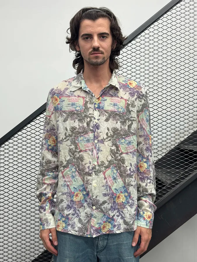 2000s Jean Paul Gaultier Cream Floral Currency Shirt EsYbyla 1