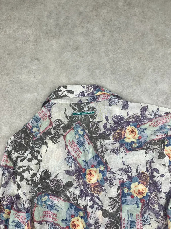 2000s Jean Paul Gaultier Cream Floral Currency Shirt EsYbyla 6