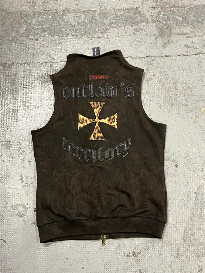 2000s Jean Paul Gaultier Cross Outlaw Leopard Lining Zip-Up Vest SHfNLmz 4