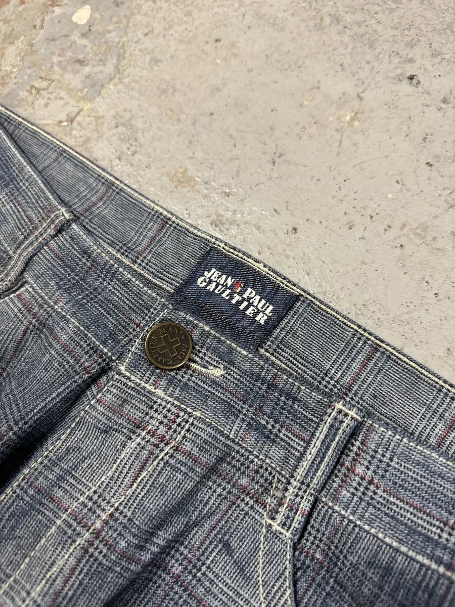 2000s Jean Paul Gaultier Faded Blue Tartan Blurred Pants (L/XL) KwiDXEd 10